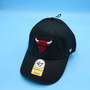 '47‎ Brand Hat Youth Chicago Bulls Black Clean Up Adjustable NBA Baseball Cap
